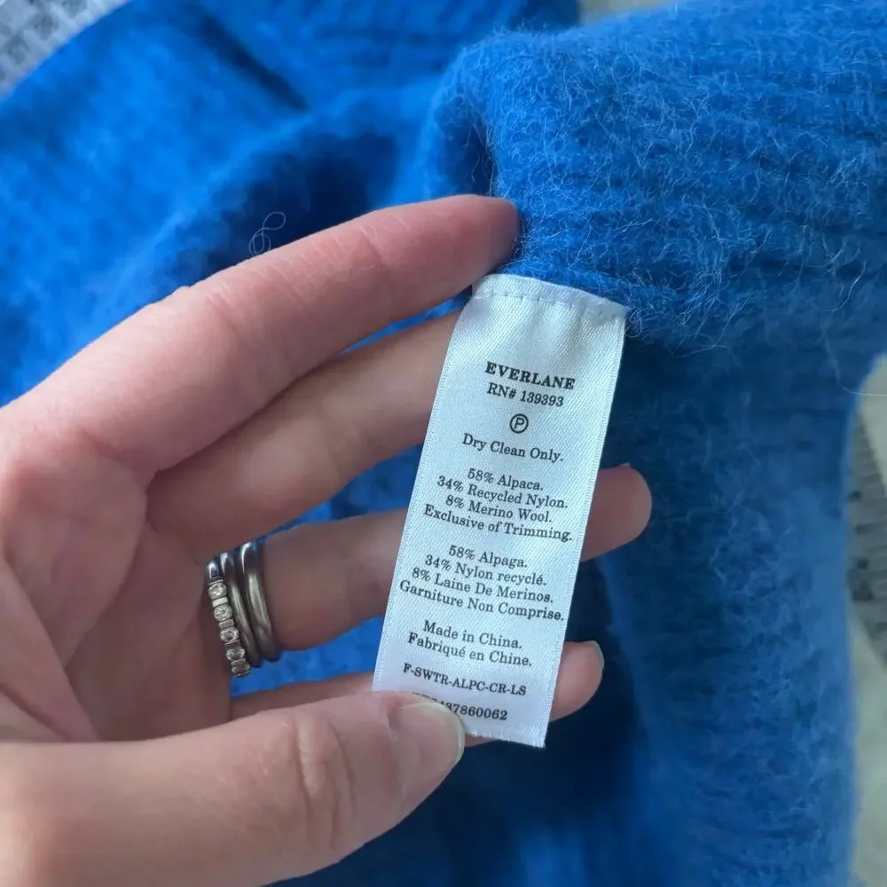 Everlane Alpaca Blend Crew Neck Sweater S Blue Fuzzy Knit Pullover Merino Wool